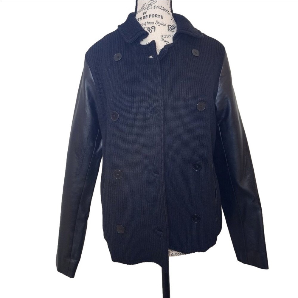 Lauren Ralph Lauren Faux Leather Pea Coat Black Size MP